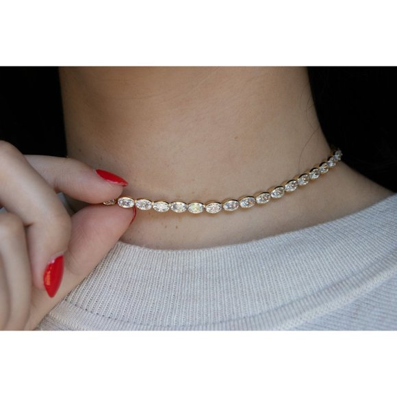 6mm Wide Gold Tennis Oval Necklace, Diamond Oval Tennis Necklace - Picture 2 of 5